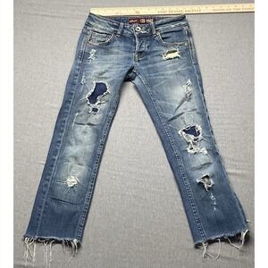 LTB 1948 Women's Jeans Size 25x23 Cropped Distressed Skinny Raw Hem Button Fly